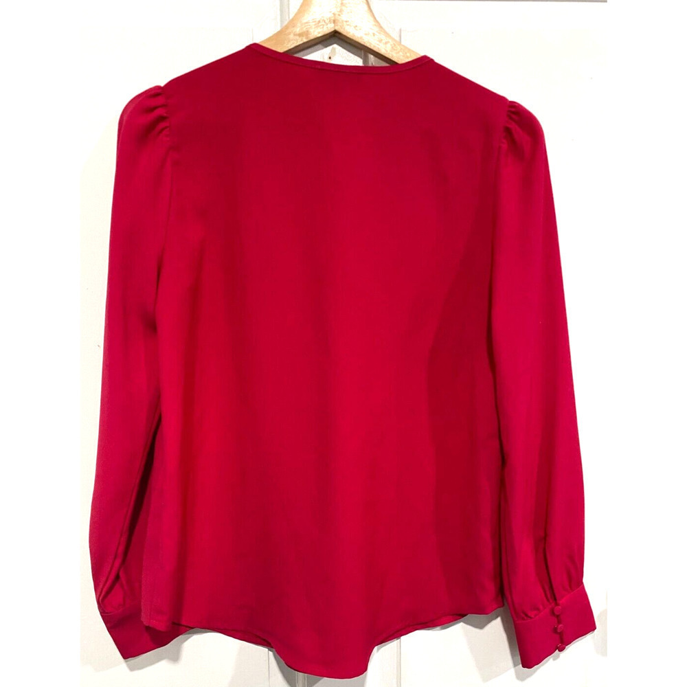 J Crew - Ruffled band V neck collar hot pink occasion blouse women's size XS - Picture 3 of 4